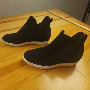 Sorel Women's Black Suede Chelsea Wedge Ankle Boots Shoes Size 7.5